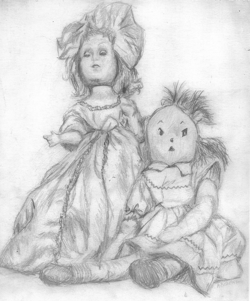 Fancy doll and ragged Raggedy Ann