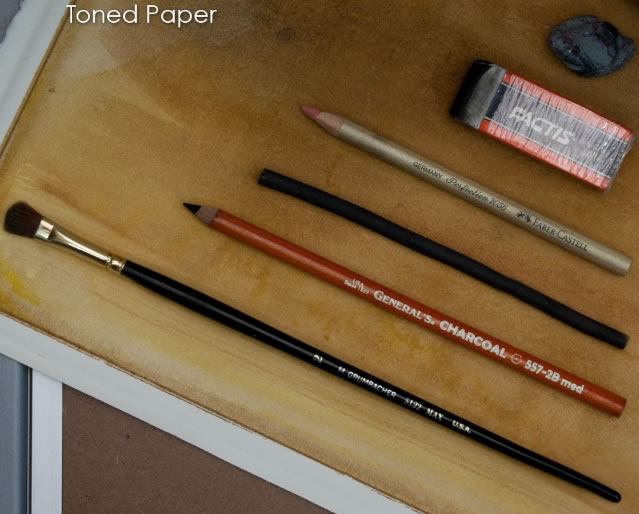 Drawing materials used by Jonathan Linton in his drawing demo of "Meg"