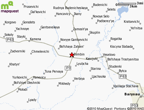 Borisov (here "Barysau") is in the bottom left of the map.  The red star marks Zembin in the center.
