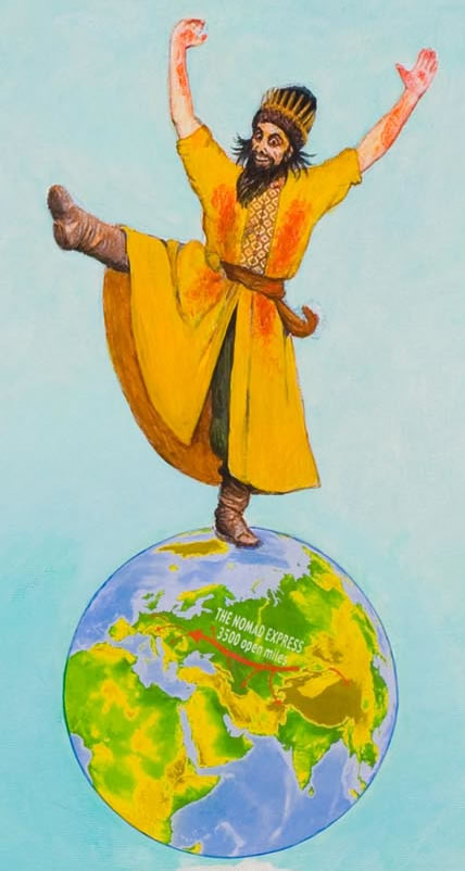 Ivan the Terrible dances triumphantly atop the globe